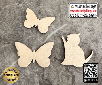 Kelebek Kedi Ahşap Obje