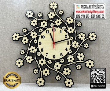 Çiçekli Ahşap Duvar Saati
