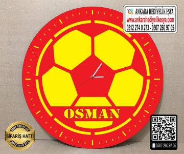 Futbol Topu Temalı Duvar Saati - Sarı Kırmızı