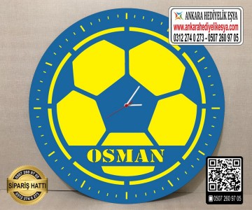 Futbol Topu Temalı Duvar Saati - Sarı Lacivert