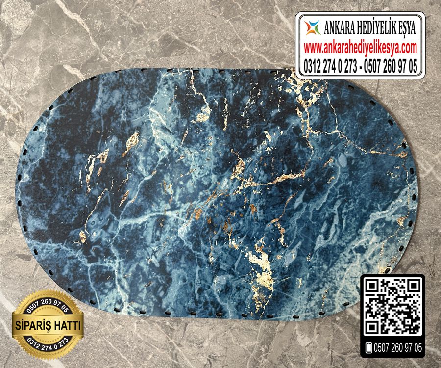 Baskılı Mermer Desenli Oval Rattan Taban - Model 1