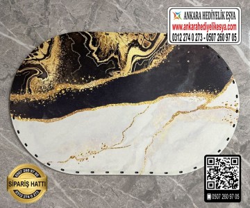 Baskılı Mermer Desenli Oval Rattan Taban - Model 13