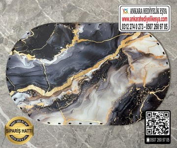 Baskılı Mermer Desenli Oval Rattan Taban - Model 15