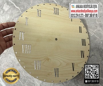 Rattan Ahşap Saat Tabanı - ( Roma Rakamlı ) 2 Model - 15 cm 