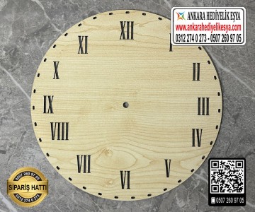 Rattan Ahşap Saat Tabanı - ( Roma Rakamlı ) 2 Model - 15 cm 