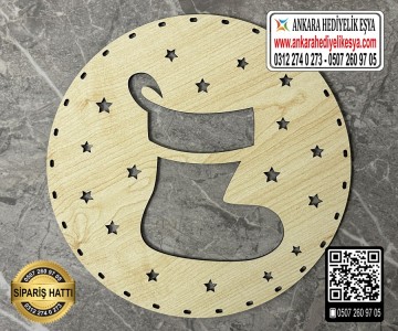 Yılbaşı Çorabı Rattan Kapı Süsü - 15 cm