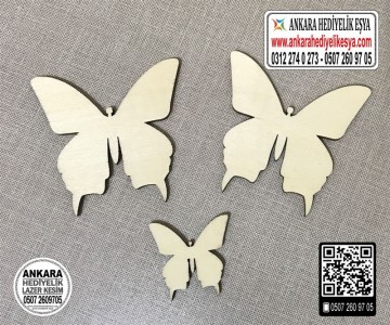 Üçlü Kelebek Ahşap Obje