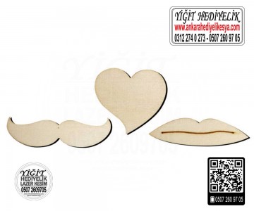 Bıyık Dudak Kalp Ahşap Obje