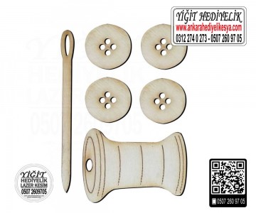 Düğme İğne Makara Ahşap Obje