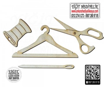 Makas Askı İğne Makara Ahşap Obje