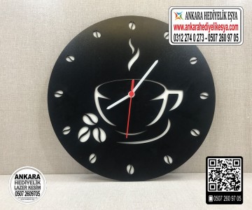 Ahşap Kahve Fincanlı Saat