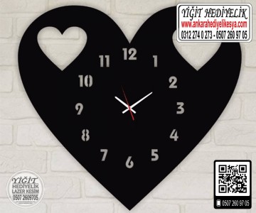 Ahşap Kalp Saat - 2