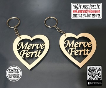 2'li Kalp Ahşap Anahtarlık