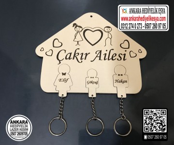 Ahşap Anahtarlık 3 Kişilik