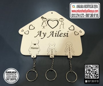 Ahşap Anahtarlık 3 Kişilik