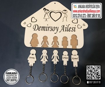 Ahşap Anahtarlık 5 Kişilik