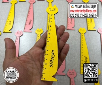 Kedi Ahşap İsimli Cetvel - 15cm - Toptan