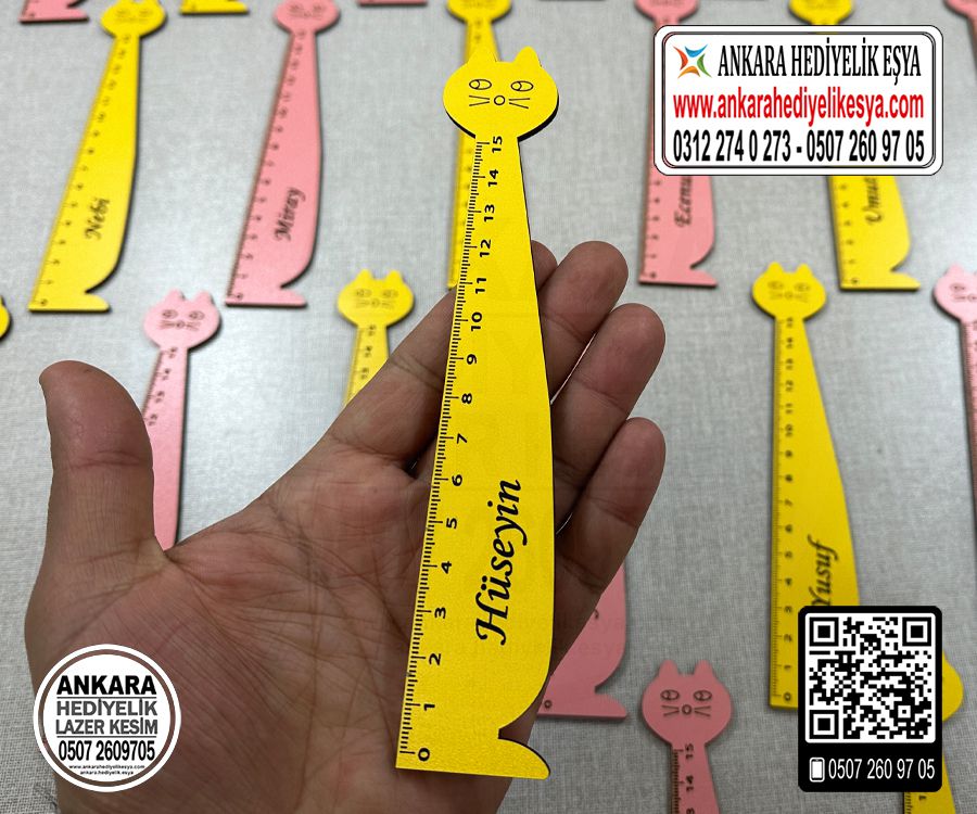 Kedi Ahşap İsimli Cetvel - 15cm - Toptan