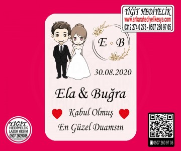 Ahşap Düğün, Nişan Söz Magneti - Model 3