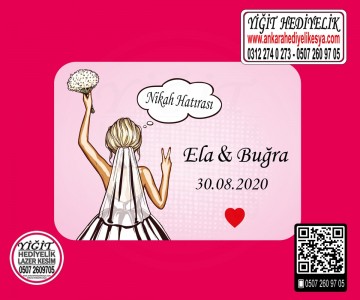 Ahşap Düğün, Nişan Söz Magneti - Model 5