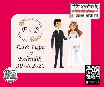 Ahşap Düğün, Nişan Söz Magneti - Model 6