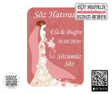 Ahşap Düğün, Nişan Söz Magneti - Model 7