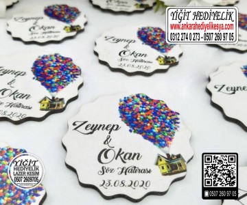 Ahşap Düğün, Nişan Söz Magneti - Model 9