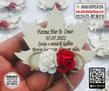 Yaprak Ahşap Nikah Magneti