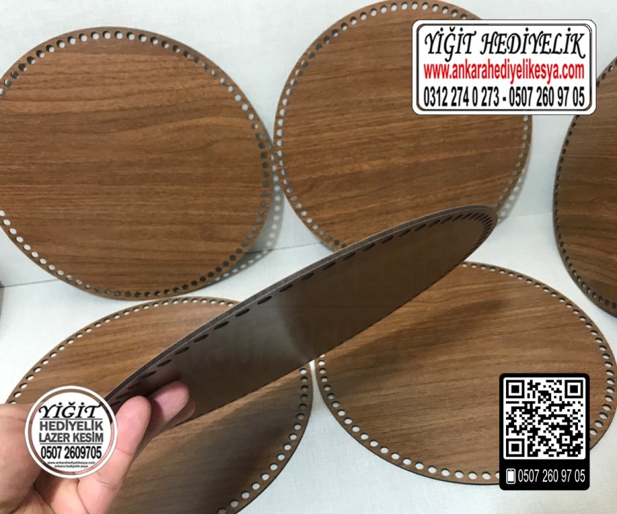 Kahverengi Daire 25x25 cm Tabanlık / Penye Ribbon İp Kahverengi Sepet Tabanı