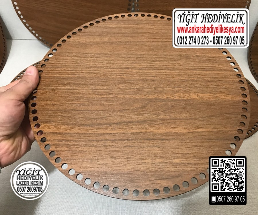 Kahverengi Daire 25x25 cm Tabanlık / Penye Ribbon İp Kahverengi Sepet Tabanı