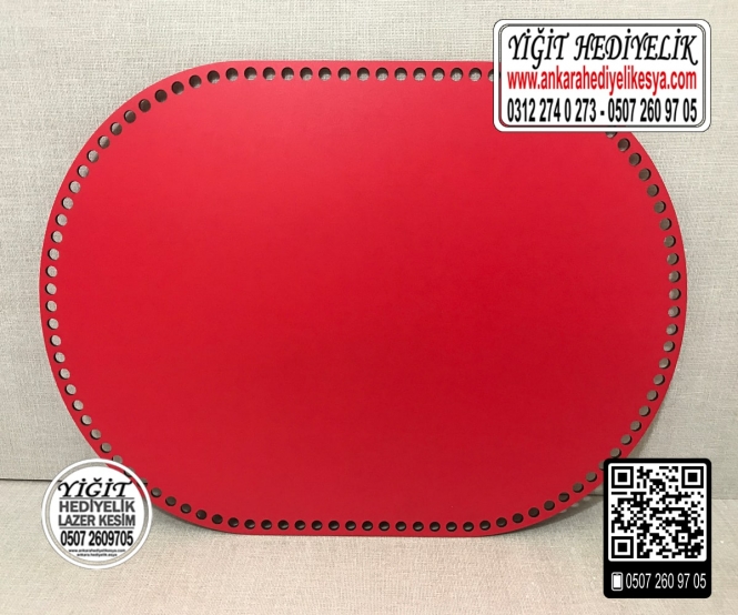 Kırmızı Oval 20x30 cm Tabanlık / Penye Ribbon İp Kırmızı Sepet Tabanı