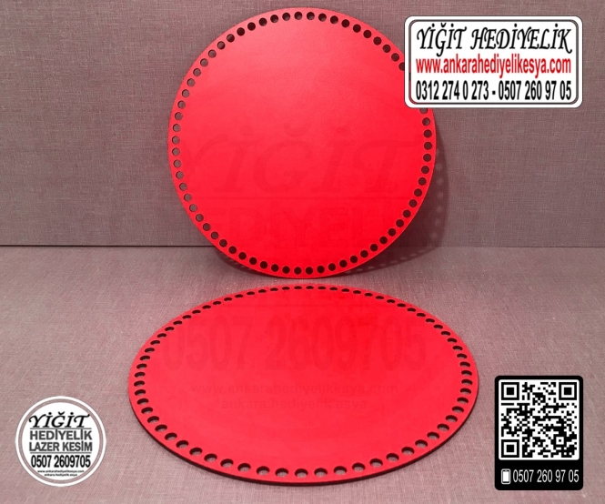Kırmızı Daire 20x20 cm Tabanlık / Penye Ribbon İp Kırmızı Sepet Tabanı