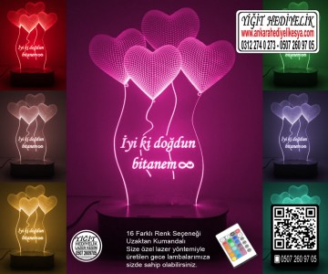 3D Kalpli Sevgiliye Özel Lamba