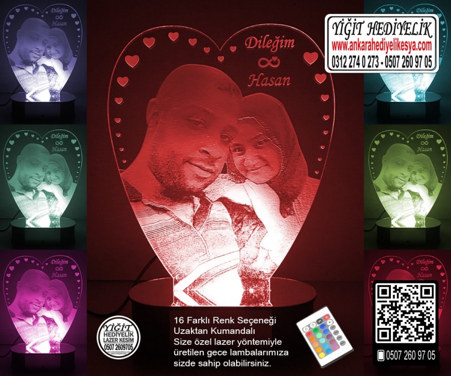 3D Dİkey Kalpli Led Lamba