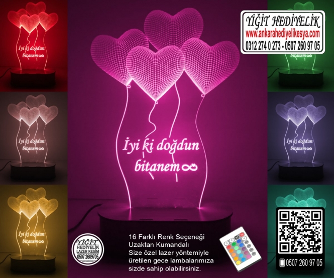 3D Kalpli Sevgiliye Özel Lamba
