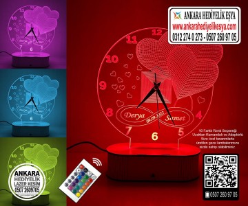 Saat ve Kalpli - 3D Lamba