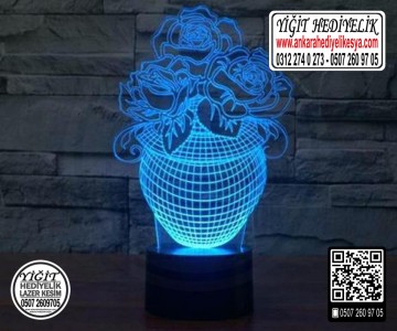 3D Vazoda Gül Lamba