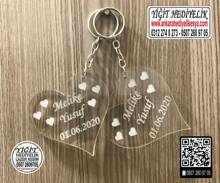 2li Kalp Şeffaf Anahtarlık