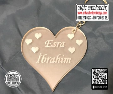 2'li Kalp Şeffaf Anahtarlık