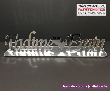 Pleksi İsimlik - Çift Kalpli